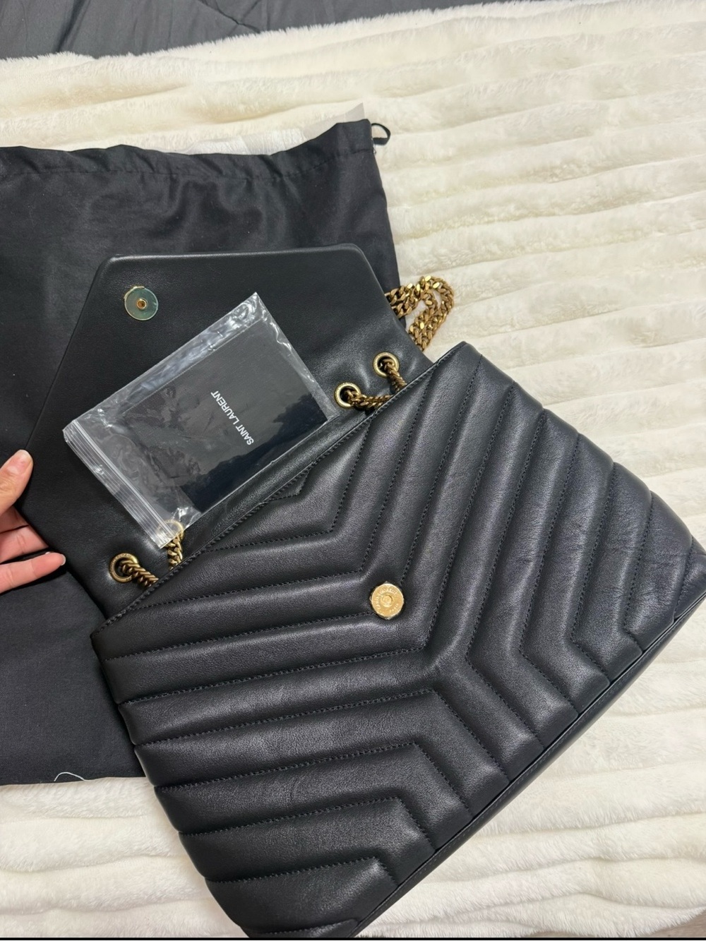 Saint Laurent Black Quilted Leather Loulou Shoulder Bag with Gold Hardware - Picture 3 of 3